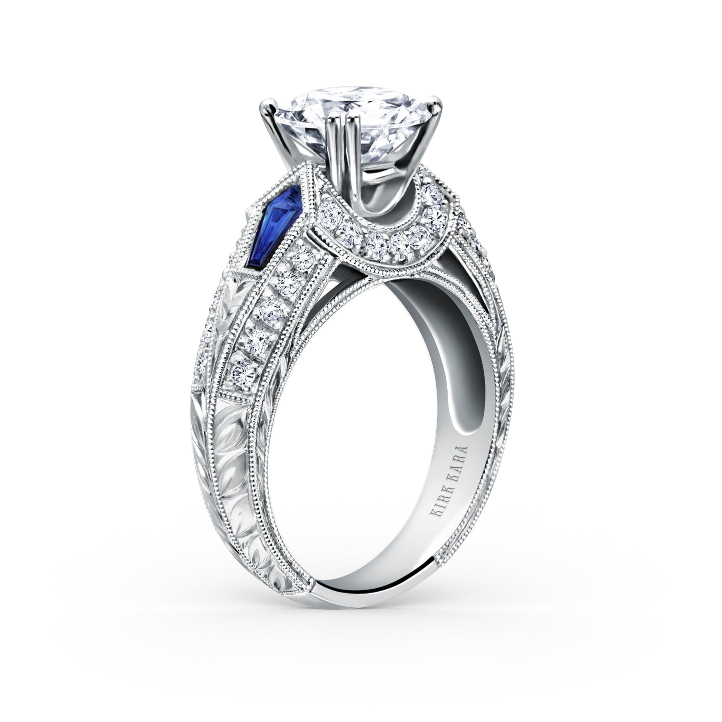 Sapphire Kite Vintage Inspired Diamond Engagement Ring