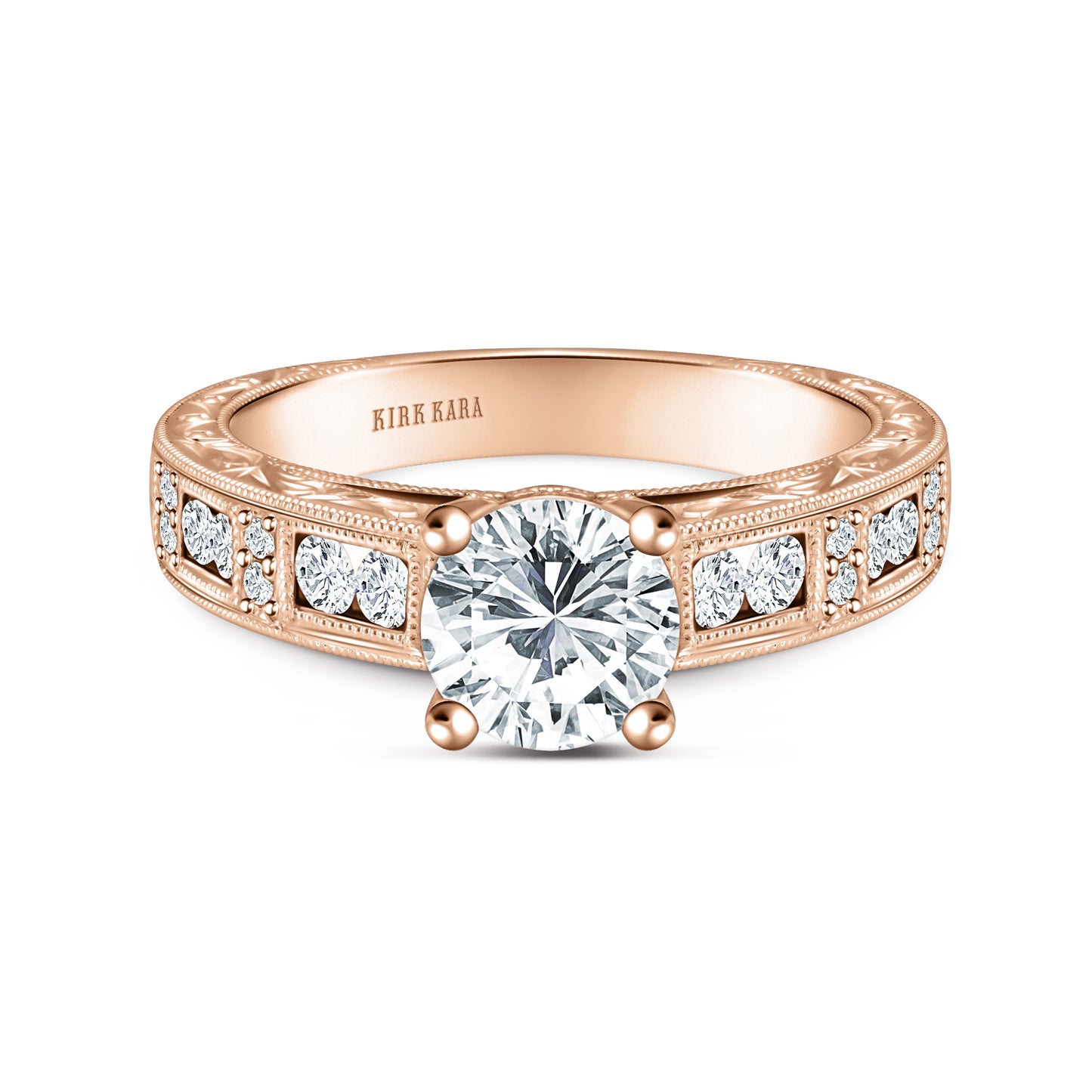 Engraved Milgrain Vintage Diamond Engagement Ring