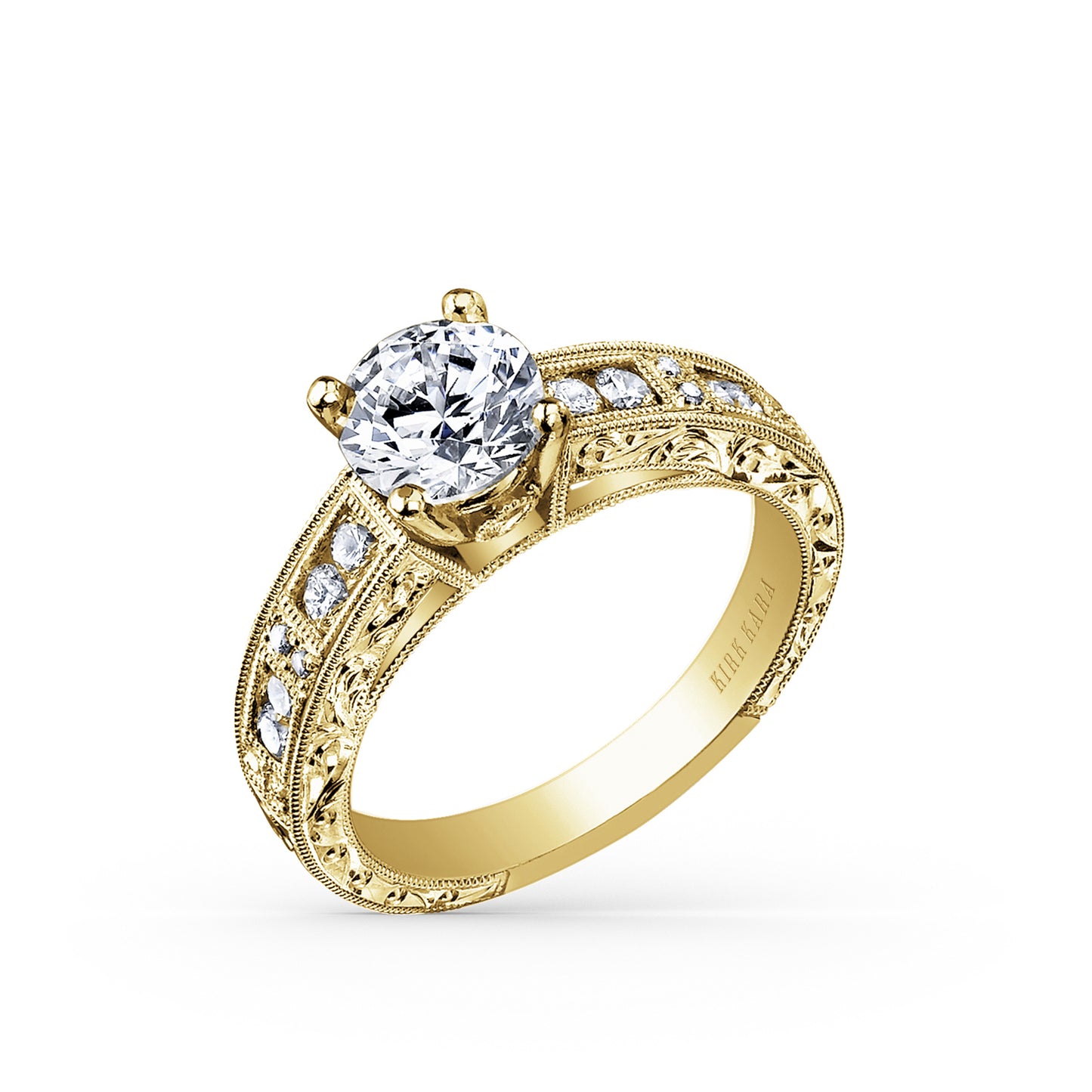 Engraved Milgrain Vintage Diamond Engagement Ring