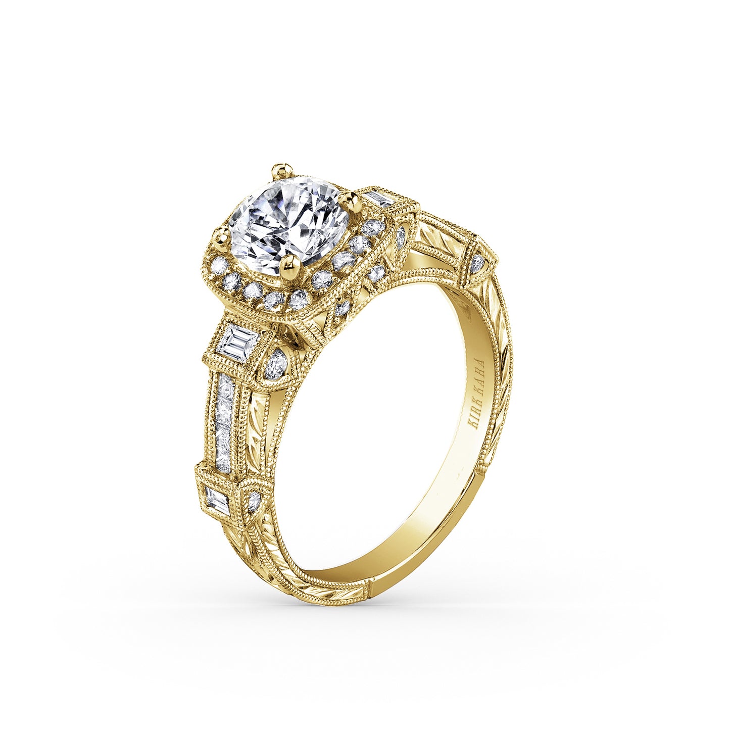 Modern Channel Detailed Diamond Halo Engagement Ring