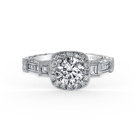 Modern Channel Detailed Diamond Halo Engagement Ring