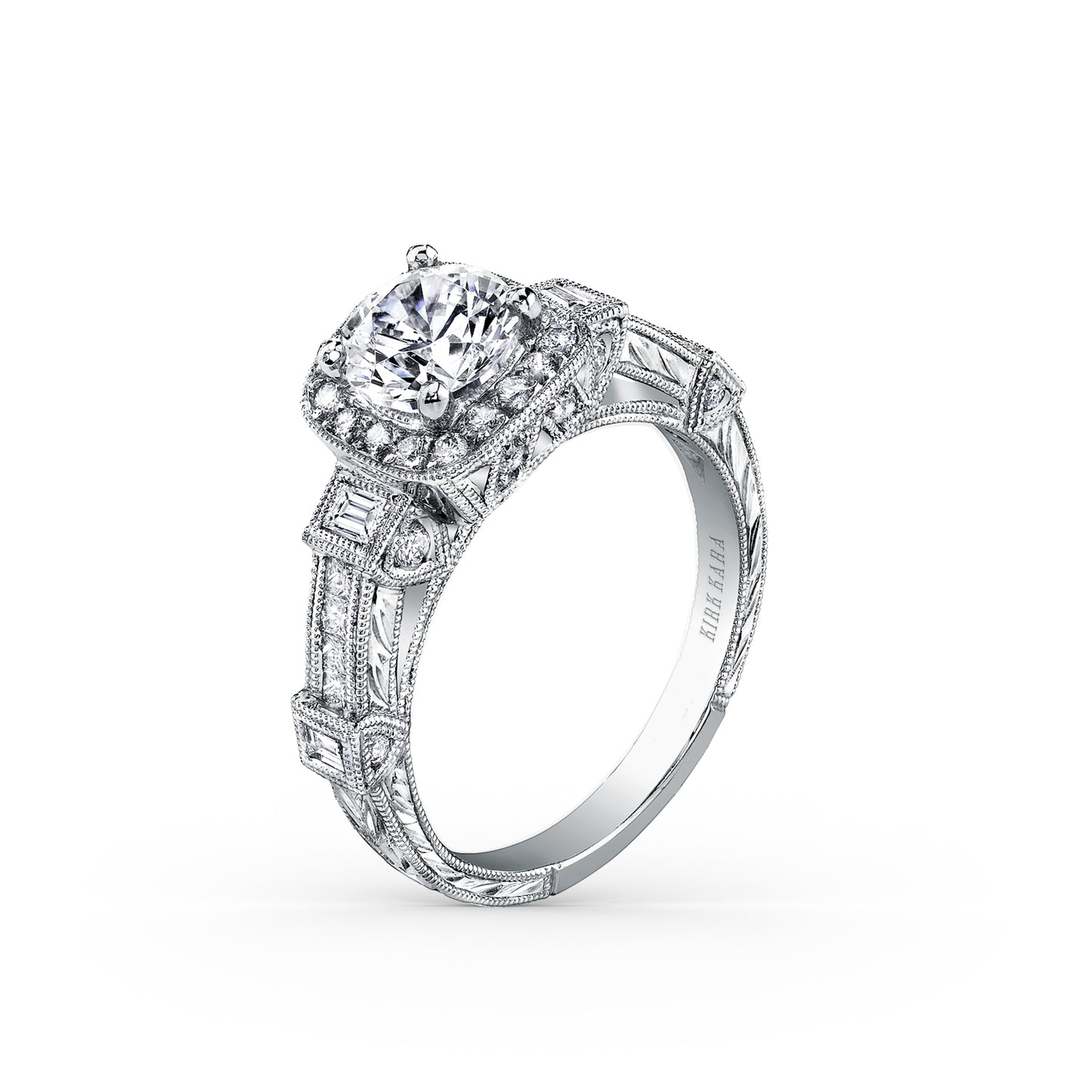 Modern Channel Detailed Diamond Halo Engagement Ring