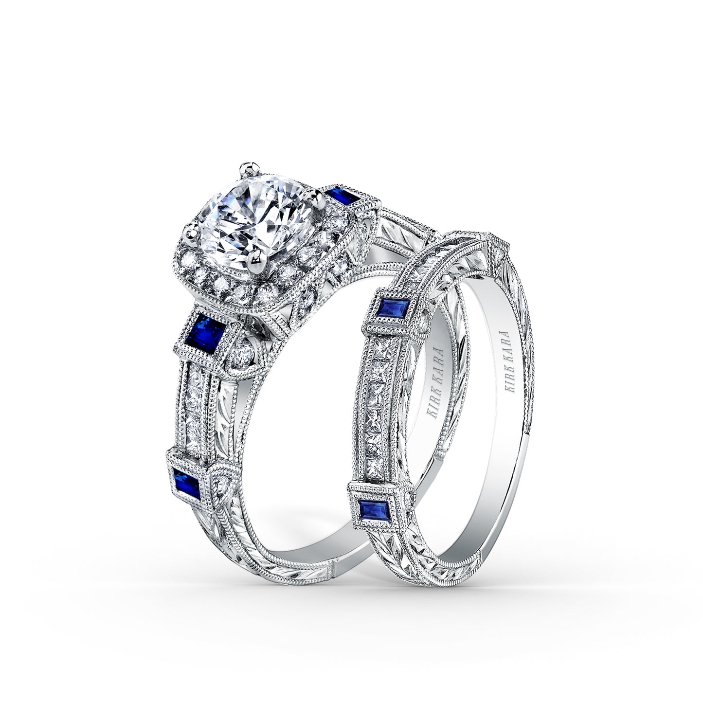 Modern Channel Detailed Blue Sapphire Diamond Wedding Band