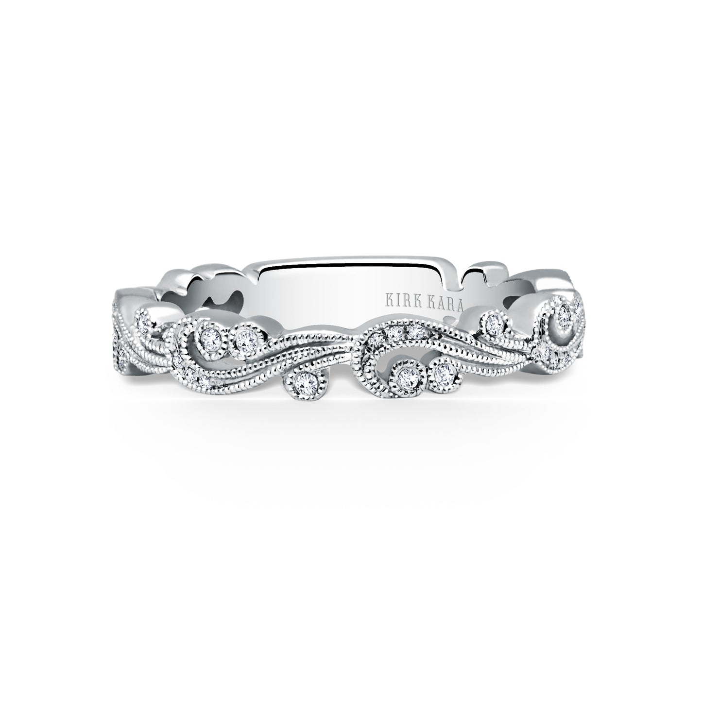 Swirl Milgrain Thin Diamond Wedding Band