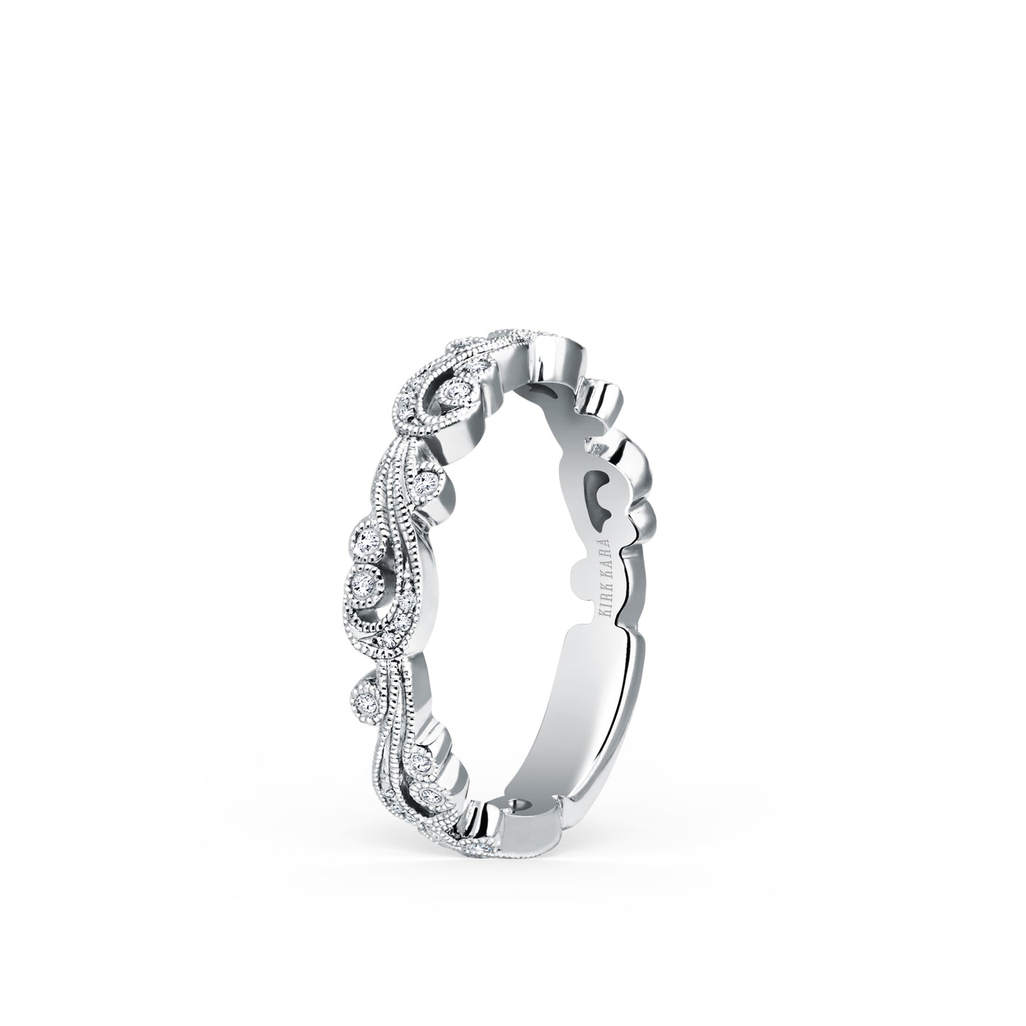 Swirl Milgrain Thin Diamond Wedding Band