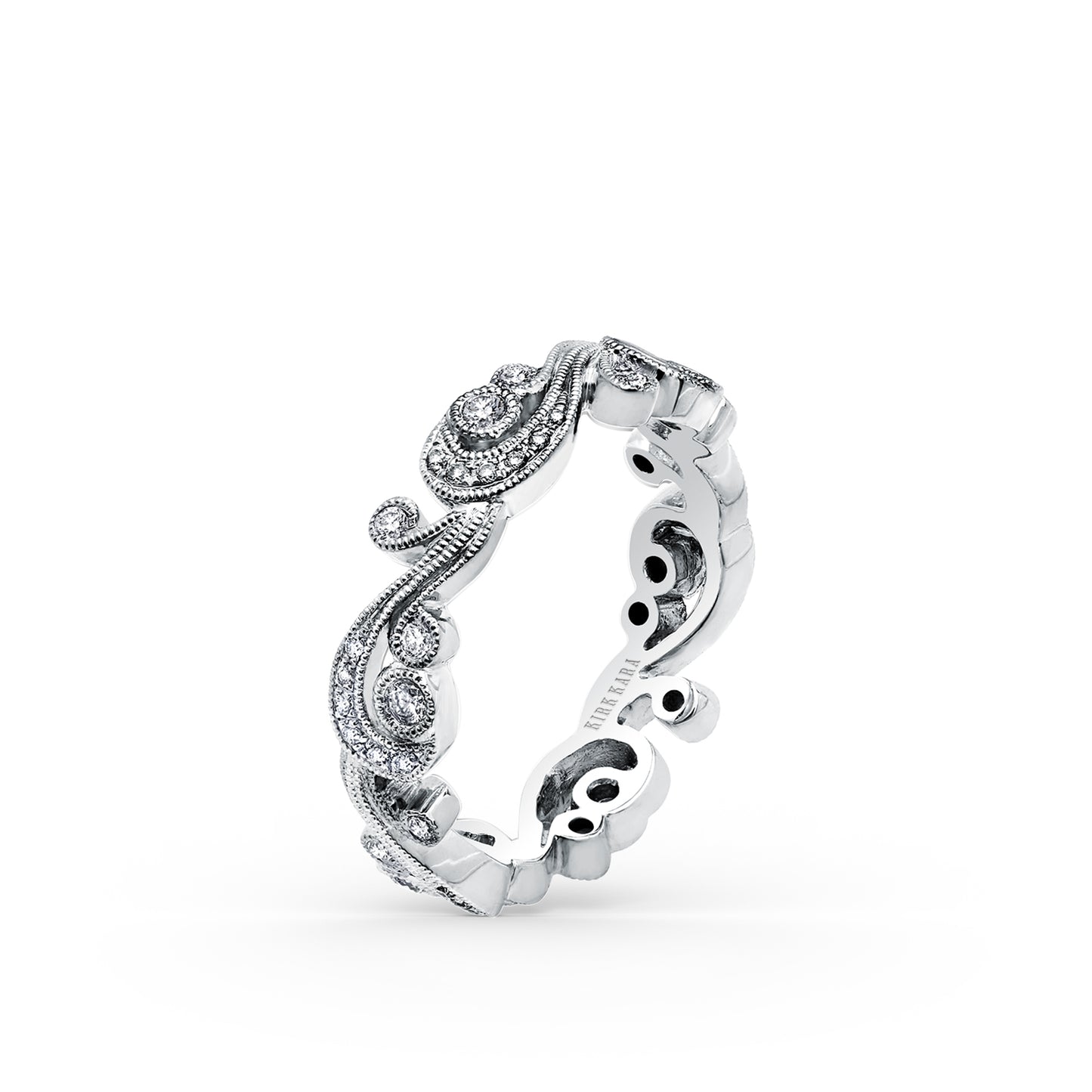 Whimsical Swirl Milgrain Diamond Wedding Band