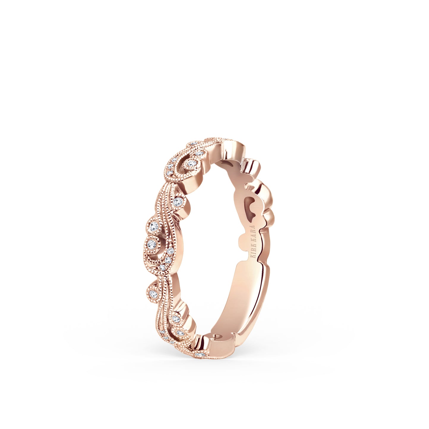 Swirl Milgrain Thin Diamond Wedding Band