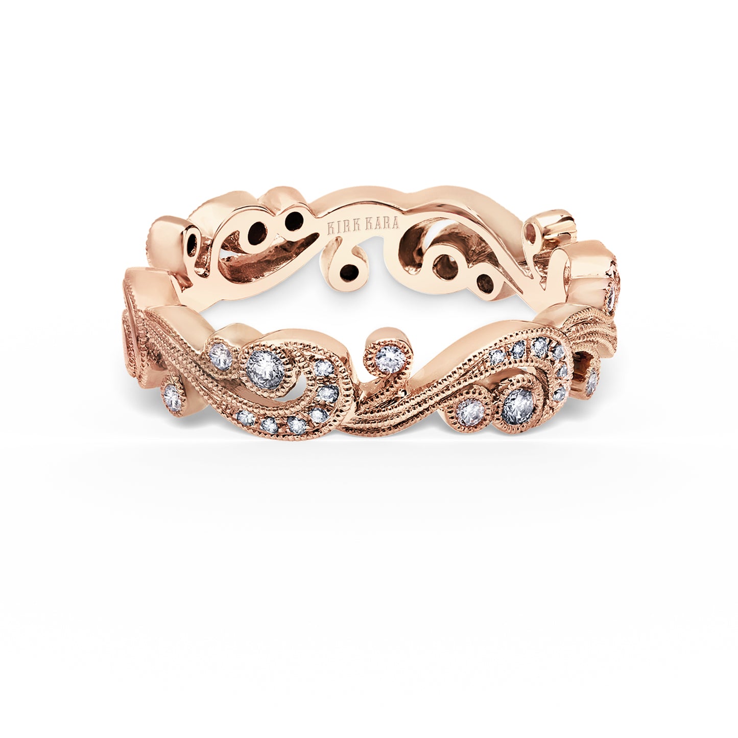 Whimsical Swirl Milgrain Diamond Wedding Band