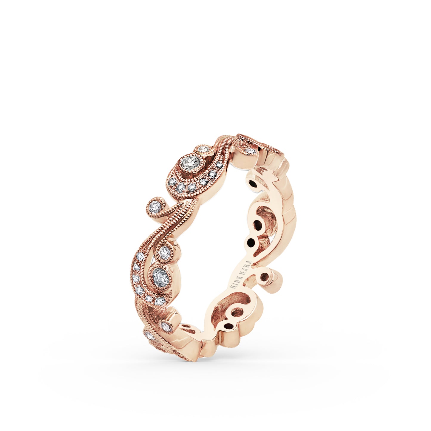 Whimsical Swirl Milgrain Diamond Wedding Band
