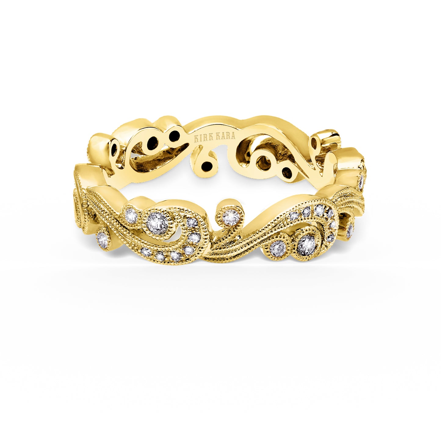 Whimsical Swirl Milgrain Diamond Wedding Band