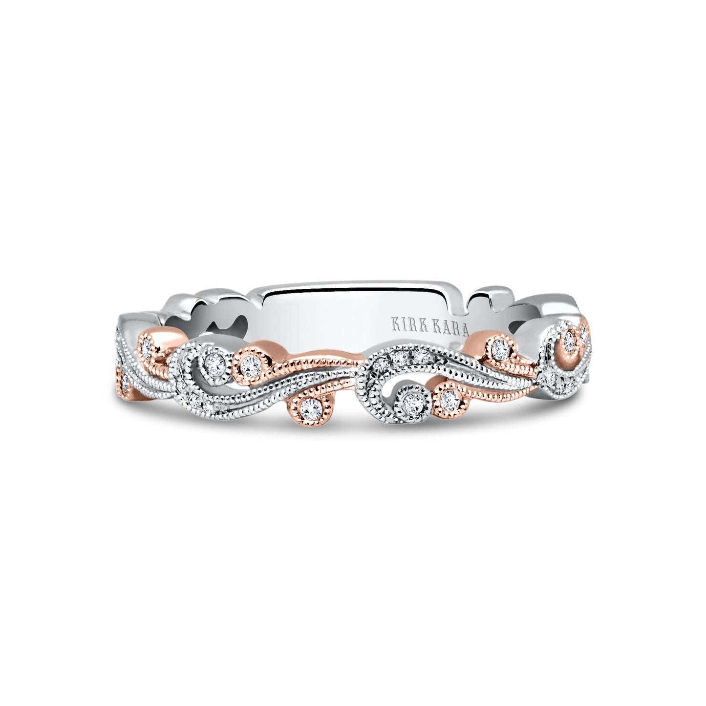 Swirl Milgrain Thin Diamond Wedding Band