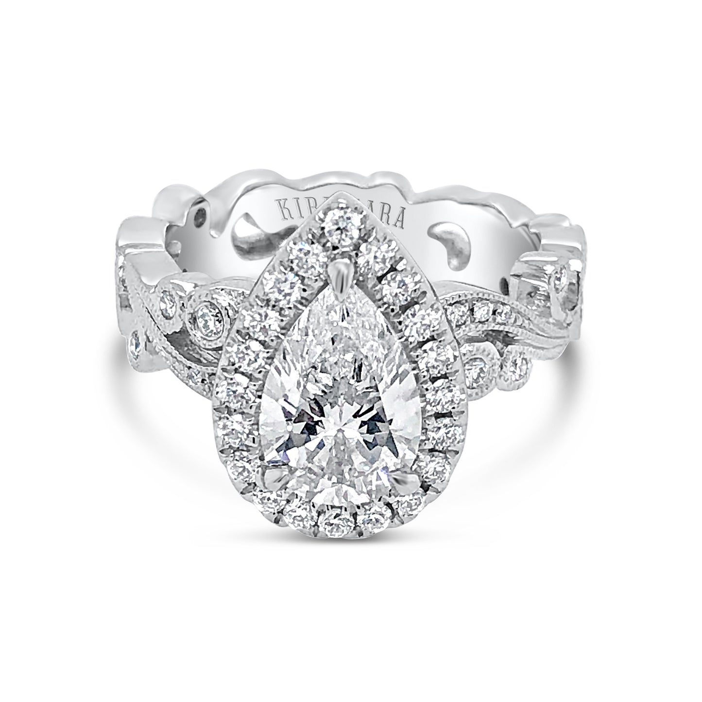 Whimsical Swirl Halo Diamond Engagement Ring