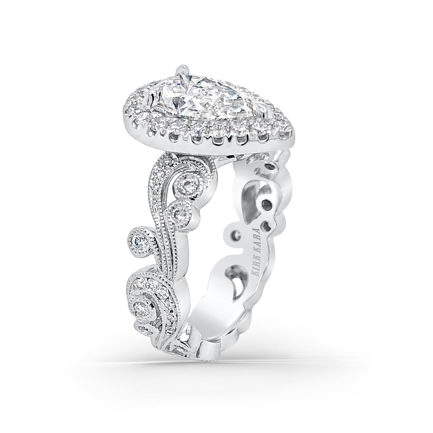 Whimsical Swirl Halo Diamond Engagement Ring