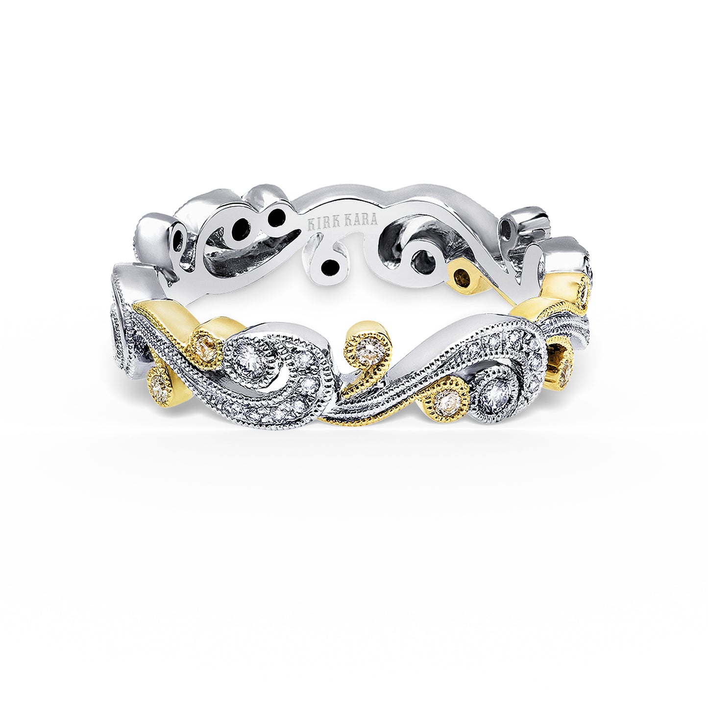 Whimsical Swirl Milgrain Diamond Wedding Band