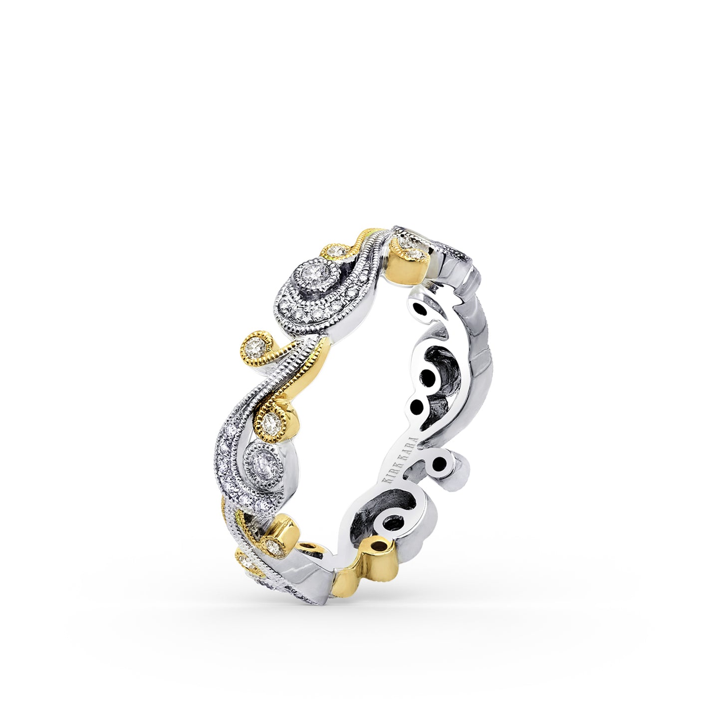 Whimsical Swirl Milgrain Diamond Wedding Band