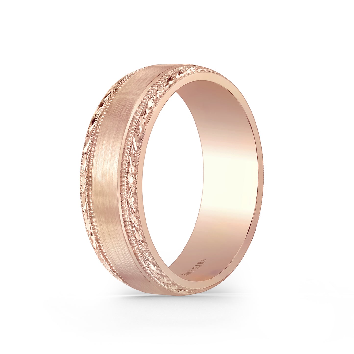 Engraved Edge Satin Finish Wedding Band, 7mm