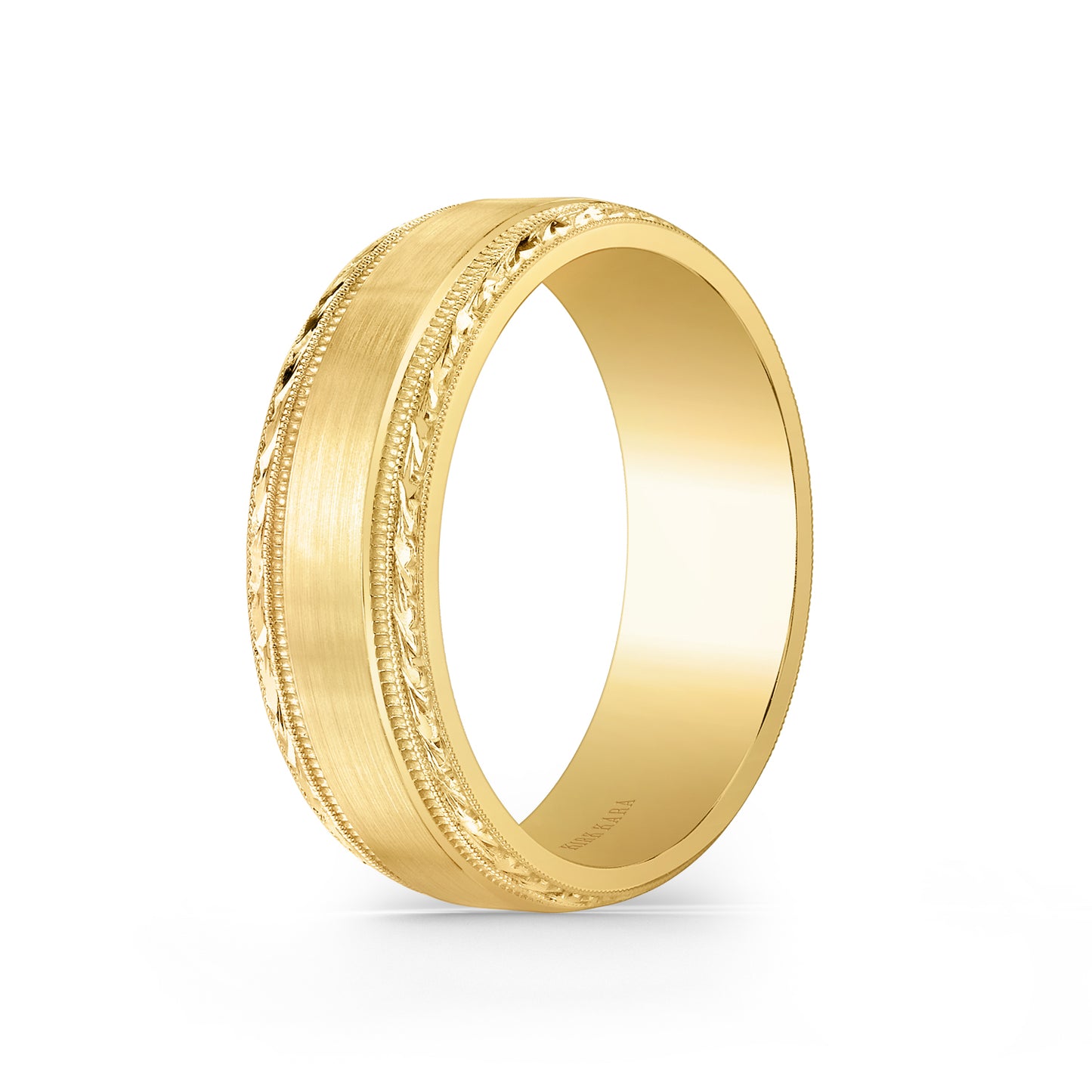 Engraved Edge Satin Finish Wedding Band, 7mm