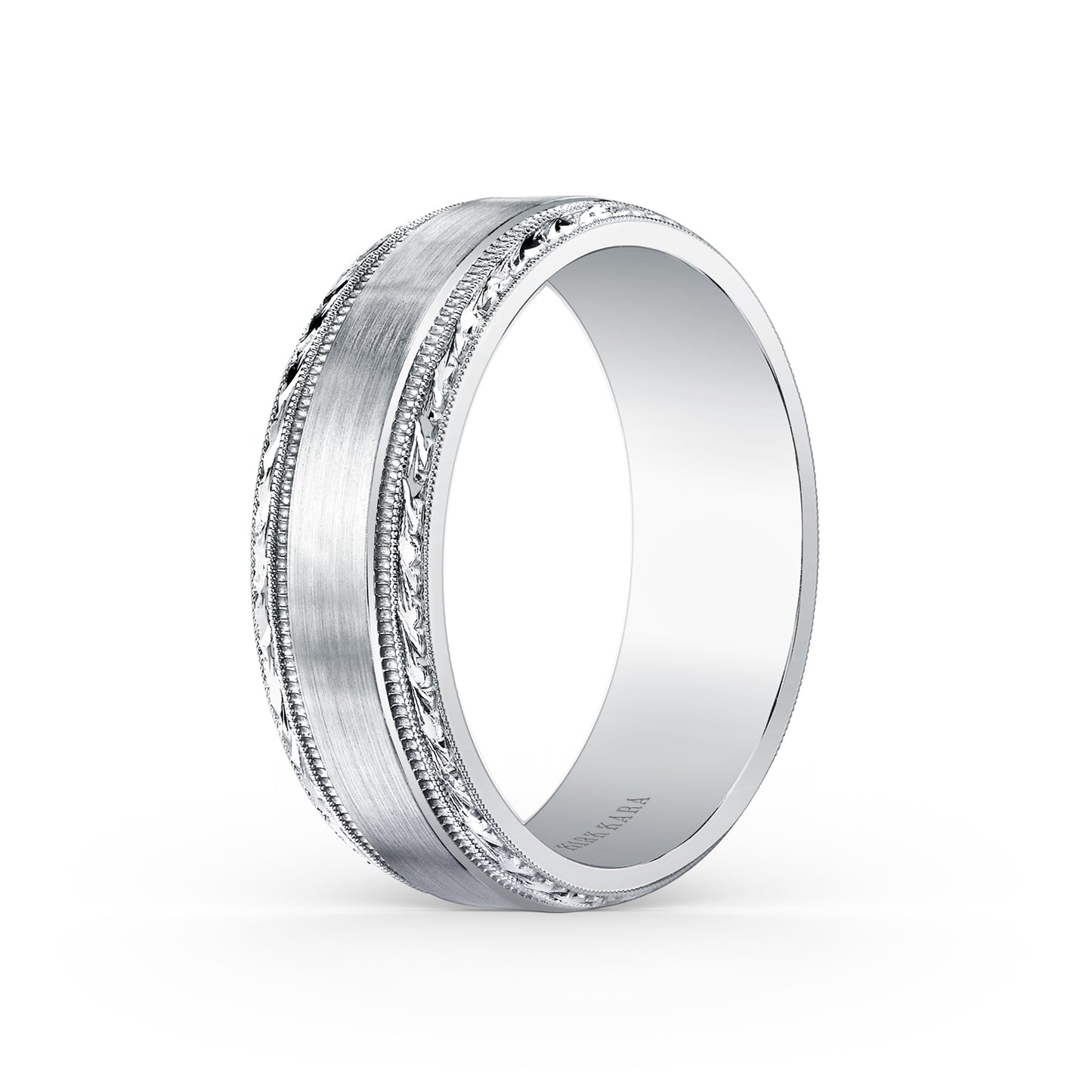 Engraved Edge Satin Finish Wedding Band, 7mm