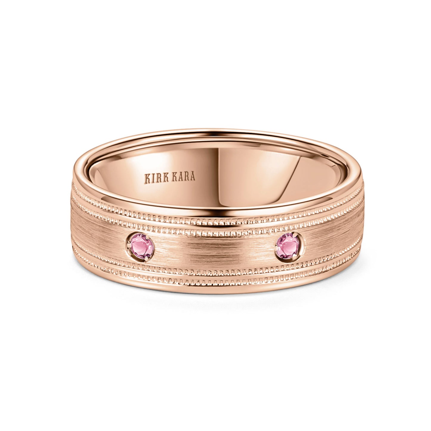 Pink Sapphire Accent Satin Wedding Band, 7mm