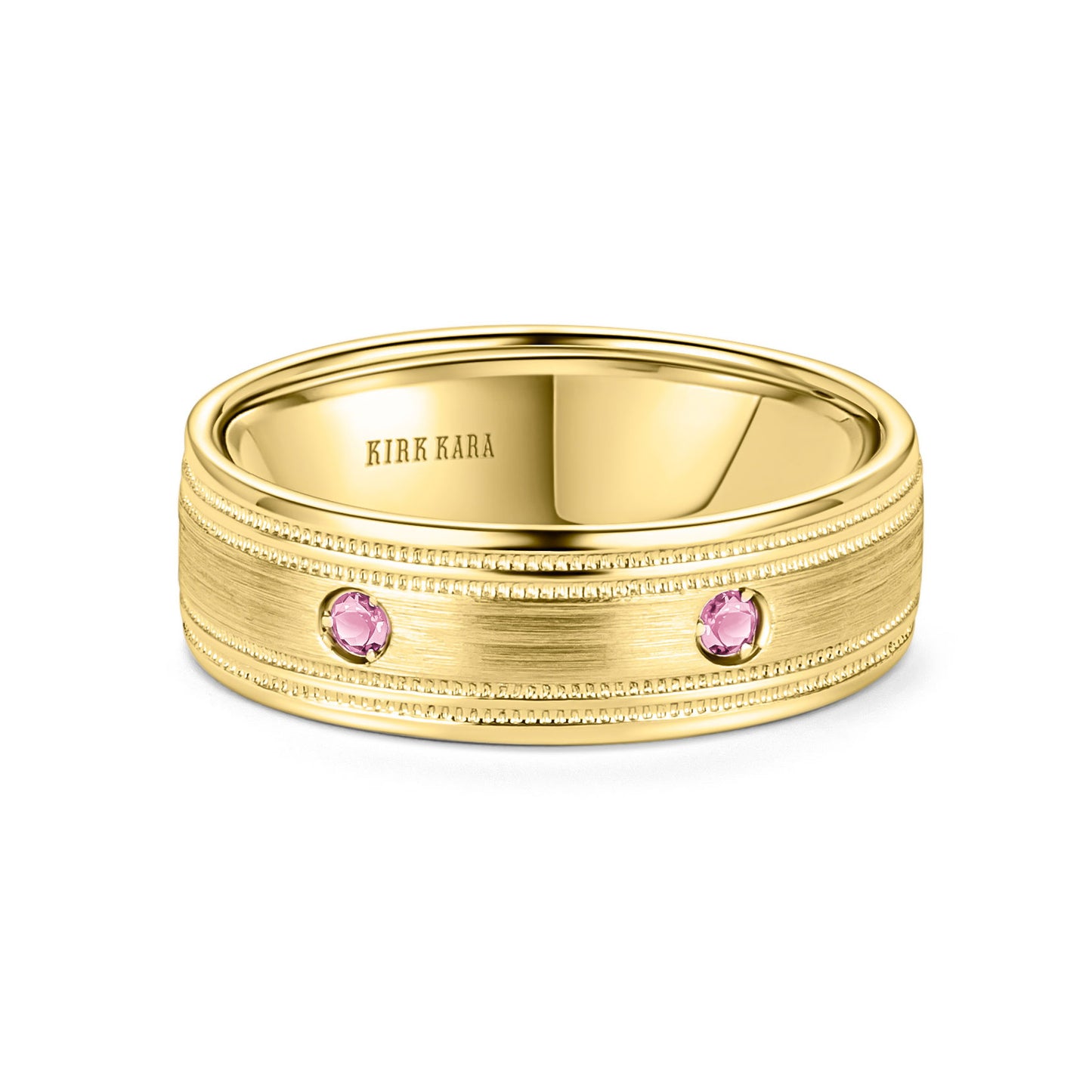 Pink Sapphire Accent Satin Wedding Band, 7mm