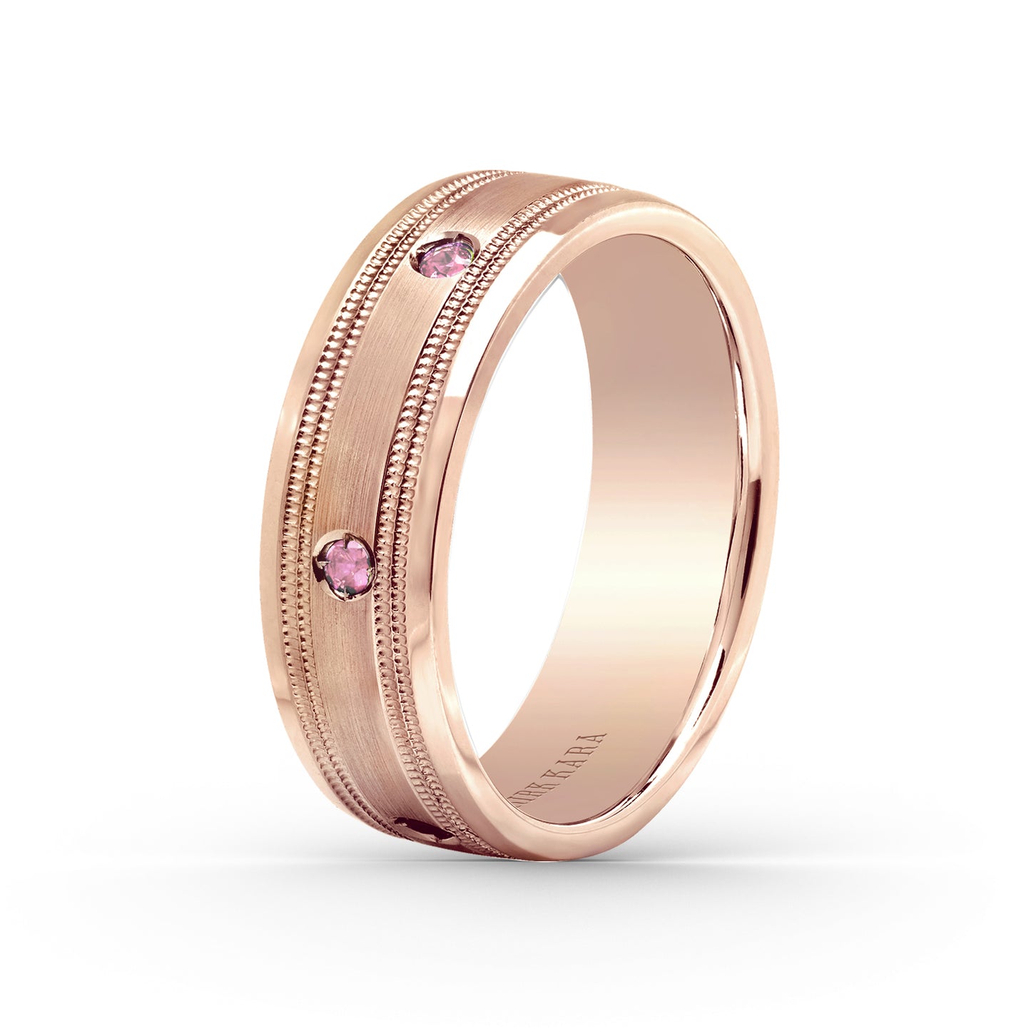 Pink Sapphire Accent Satin Wedding Band, 7mm