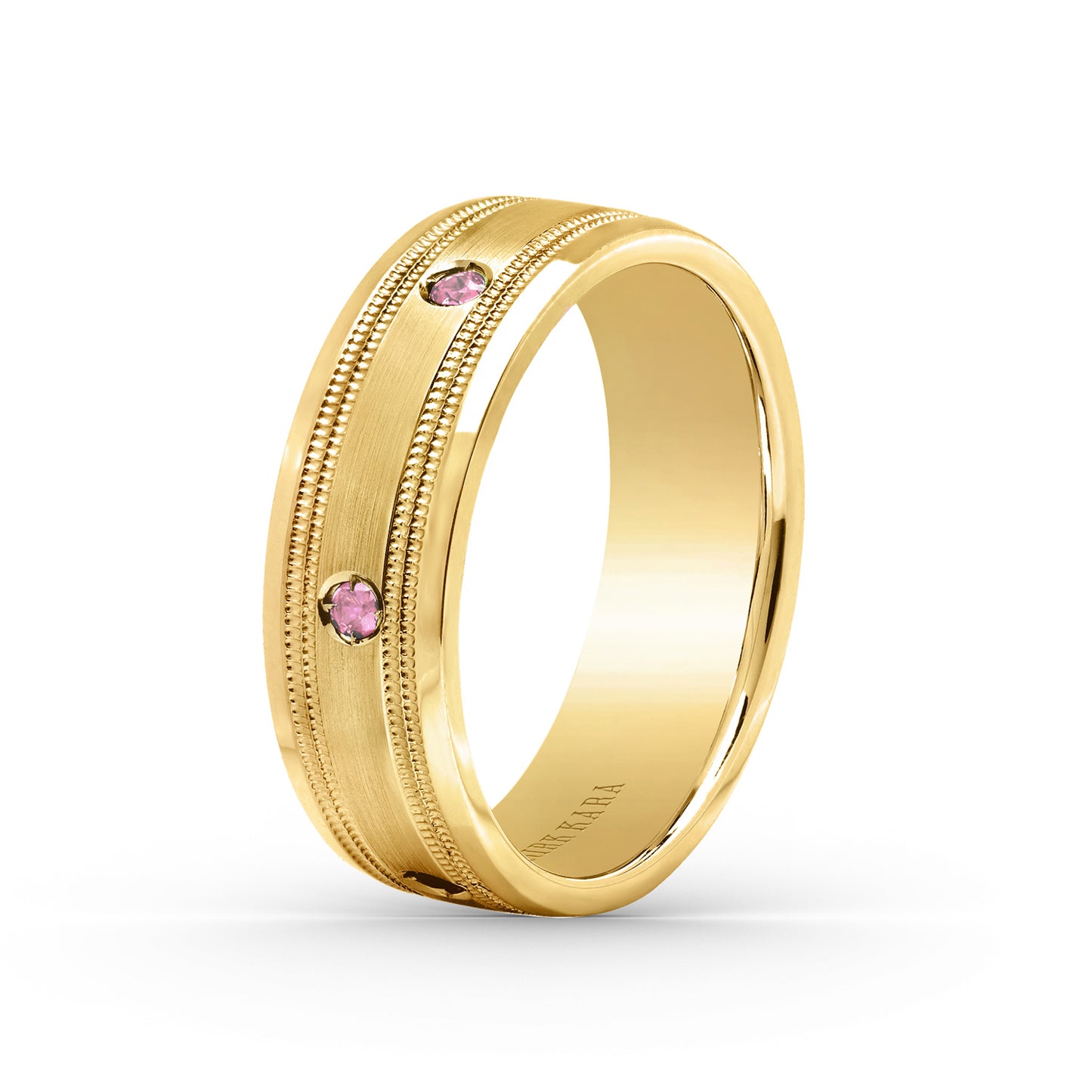 Pink Sapphire Accent Satin Wedding Band, 7mm