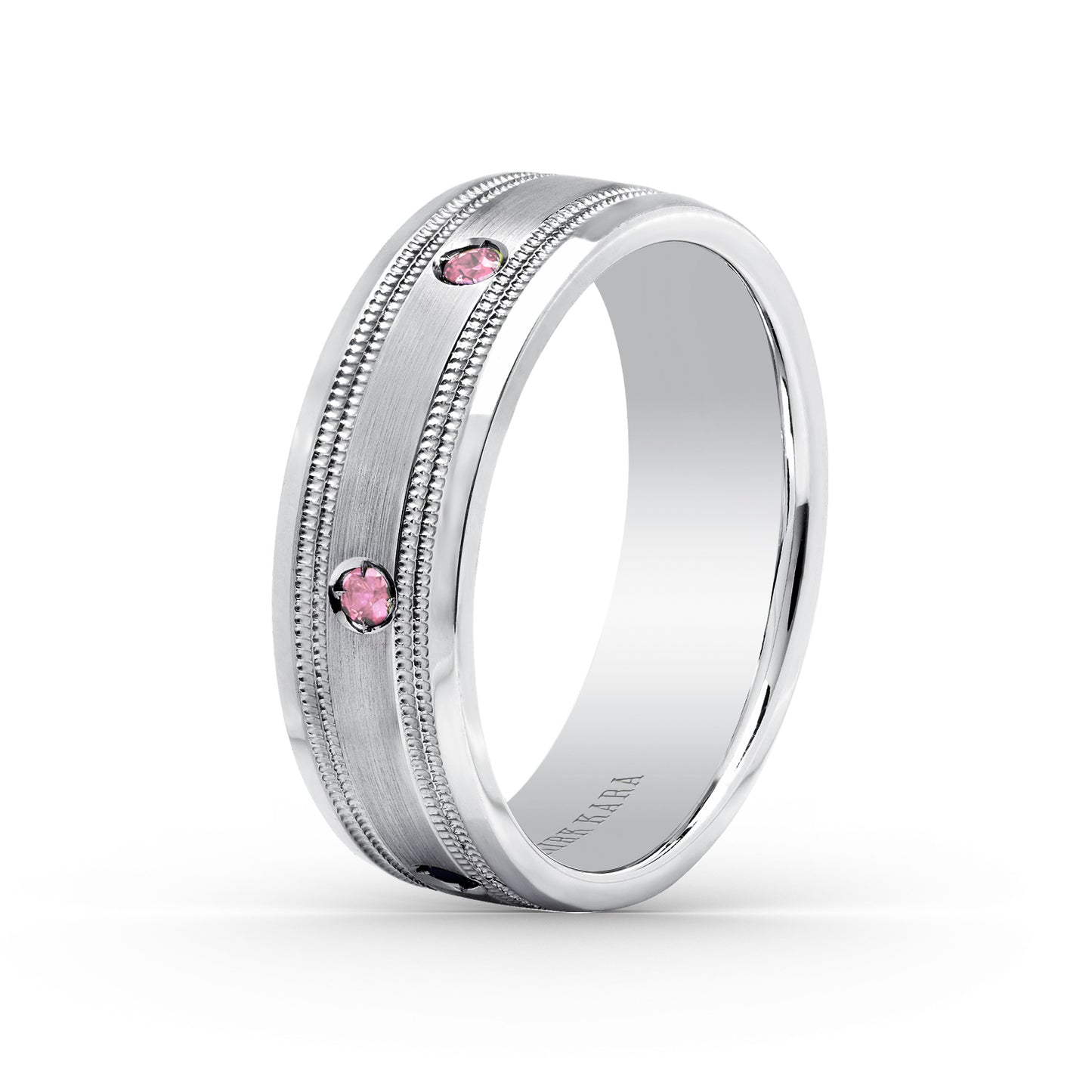 Pink Sapphire Accent Satin Wedding Band, 7mm