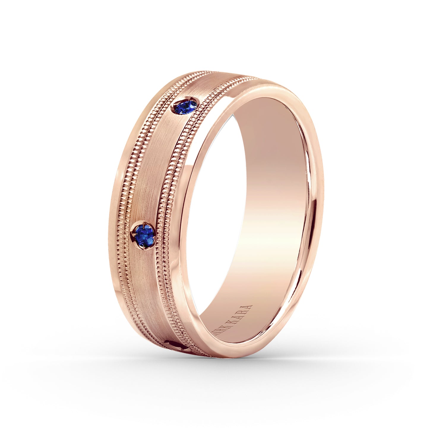 Blue Sapphire Accent Satin Wedding Band, 7mm