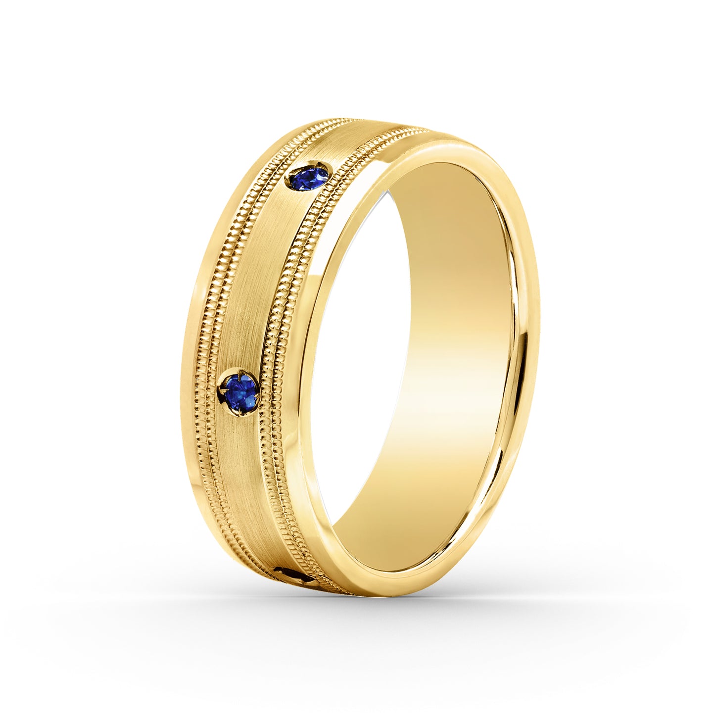 Blue Sapphire Accent Satin Wedding Band, 7mm