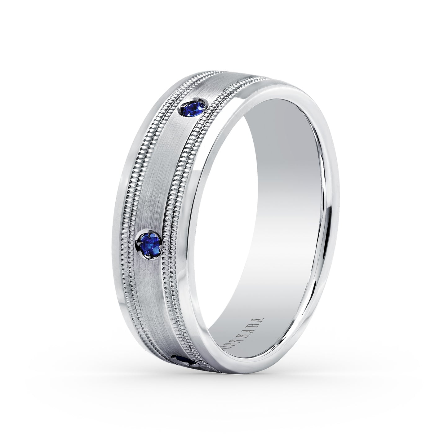 Blue Sapphire Accent Satin Wedding Band, 7mm