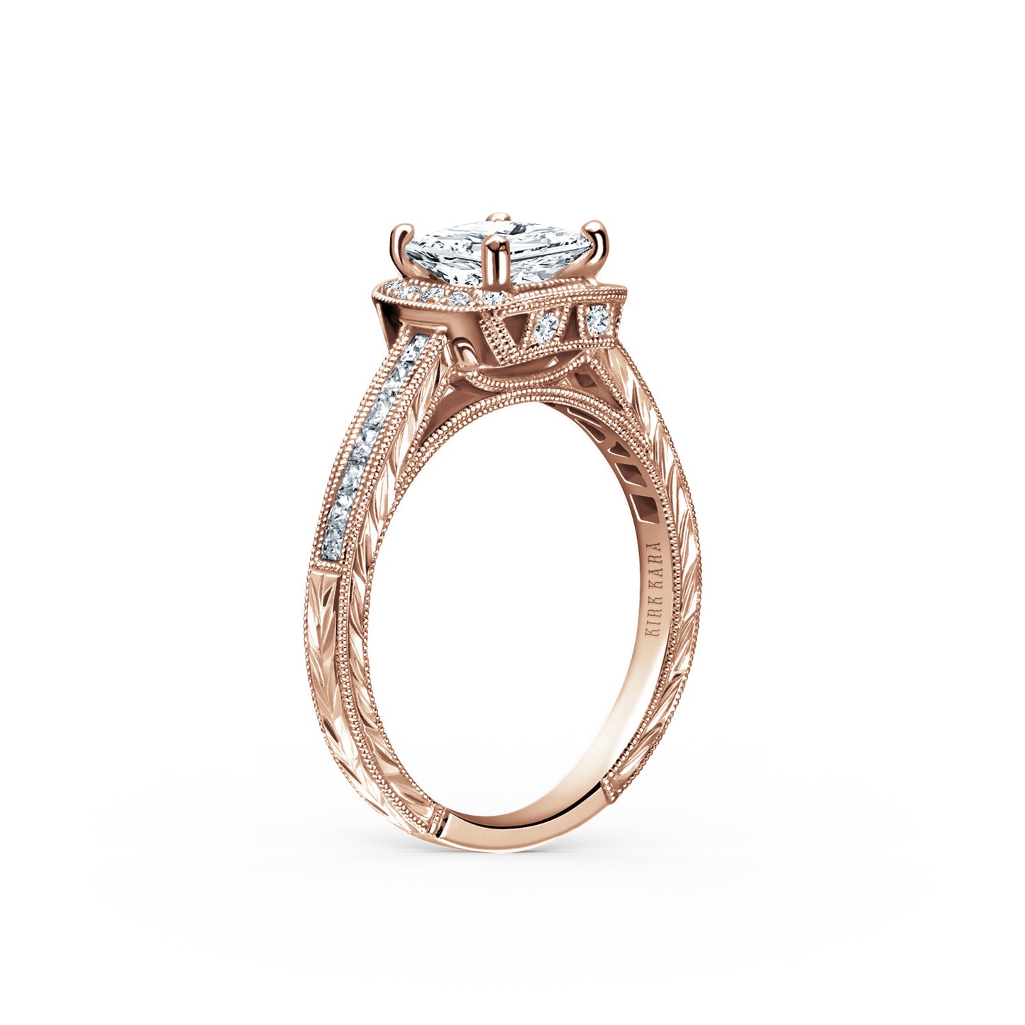 Channel Engraved Classic Diamond Halo Engagement Ring