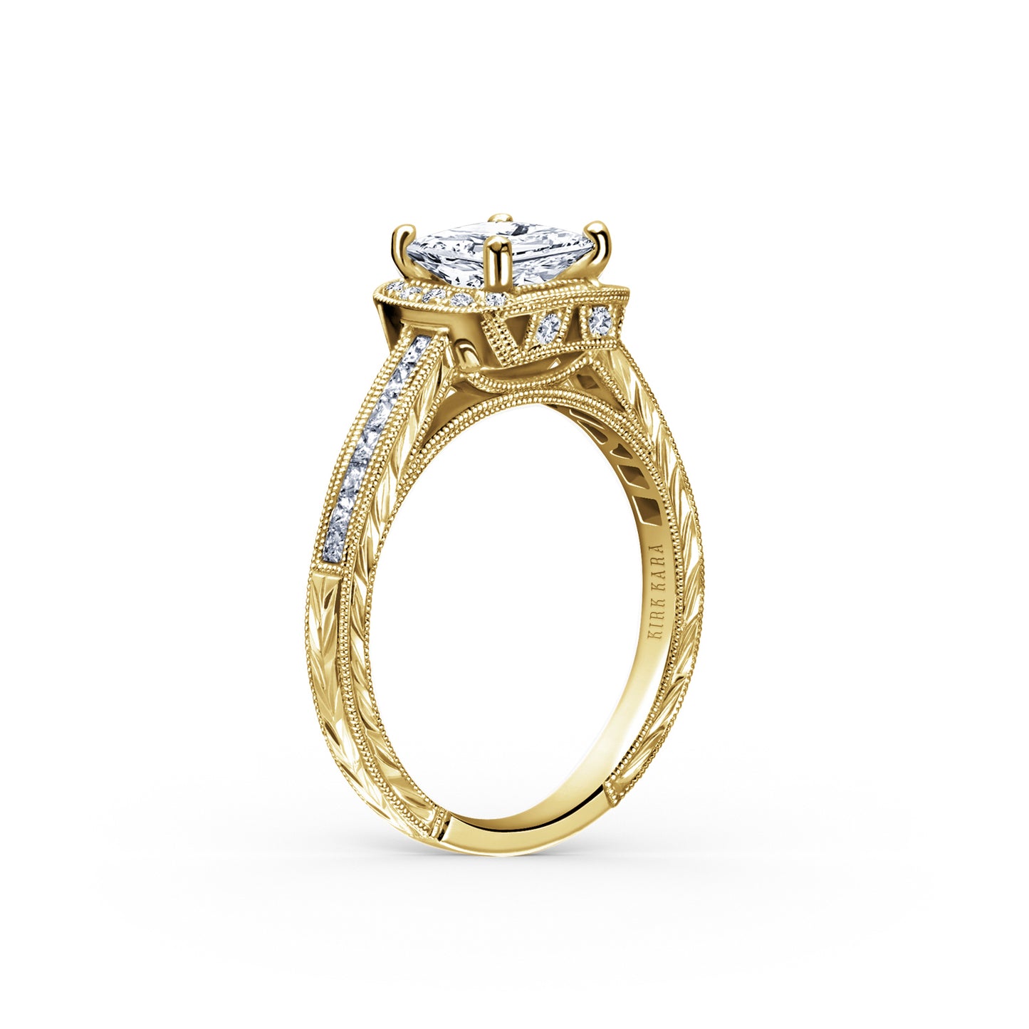 Channel Engraved Classic Diamond Halo Engagement Ring