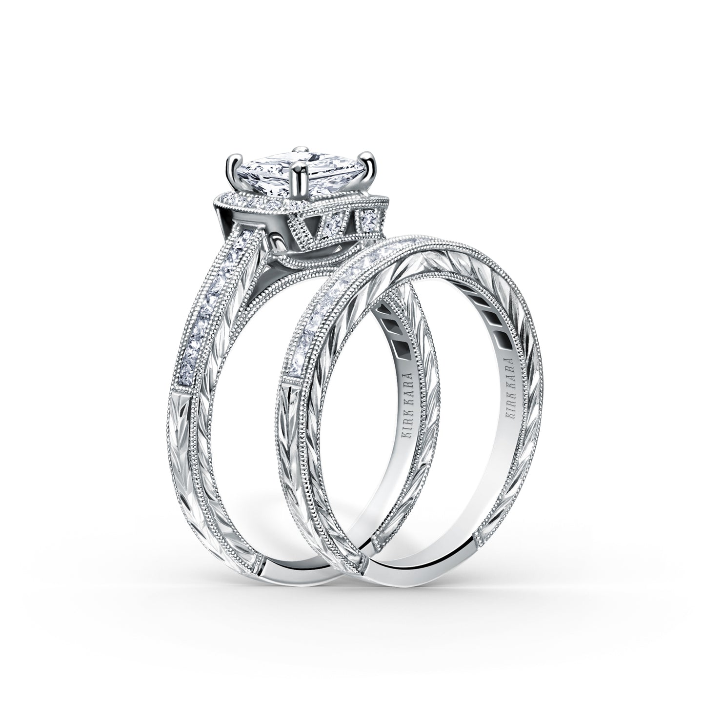 Channel Engraved Classic Diamond Halo Engagement Ring