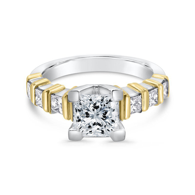 Platinum and 18k Yellow Gold Two Tone Princess Engagement Ring