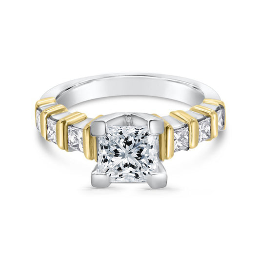 Platinum and 18k Yellow Gold Two Tone Princess Engagement Ring