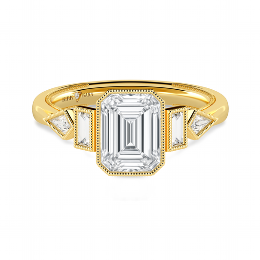 Preset Emerald Bezel Fancy Lab Diamond Engagement Ring - Center Diamond Included