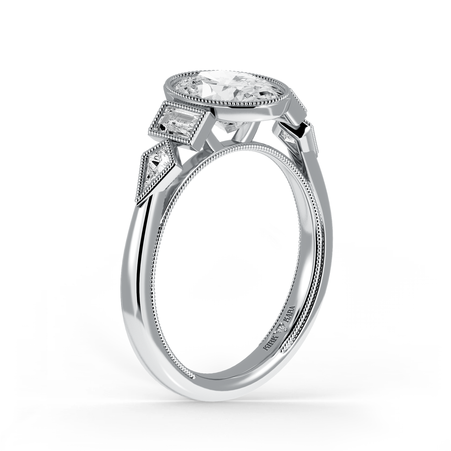 Preset Oval Bezel Fancy Lab Diamond Engagement Ring - Center Diamond Included