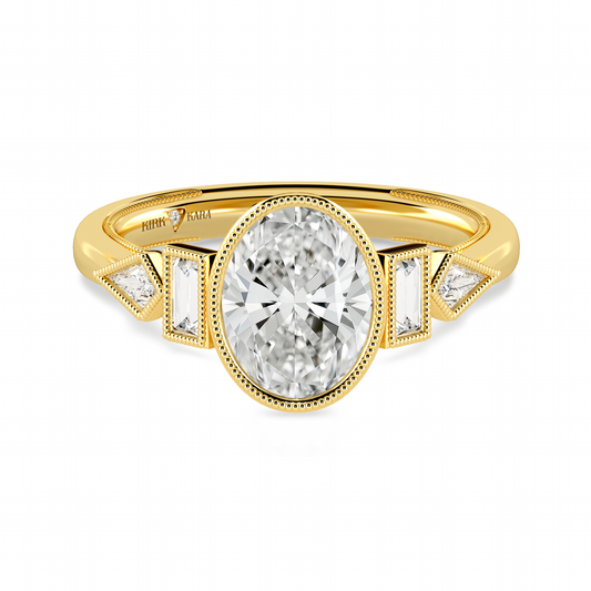 Preset Oval Bezel Fancy Lab Diamond Engagement Ring - Center Diamond Included