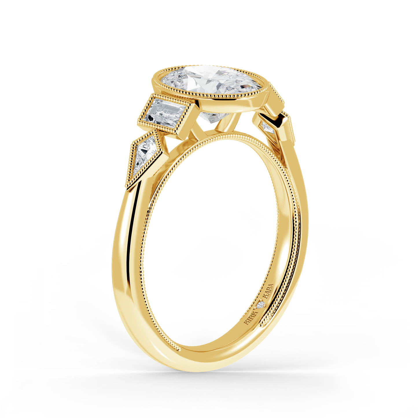 Preset Oval Bezel Fancy Lab Diamond Engagement Ring - Center Diamond Included