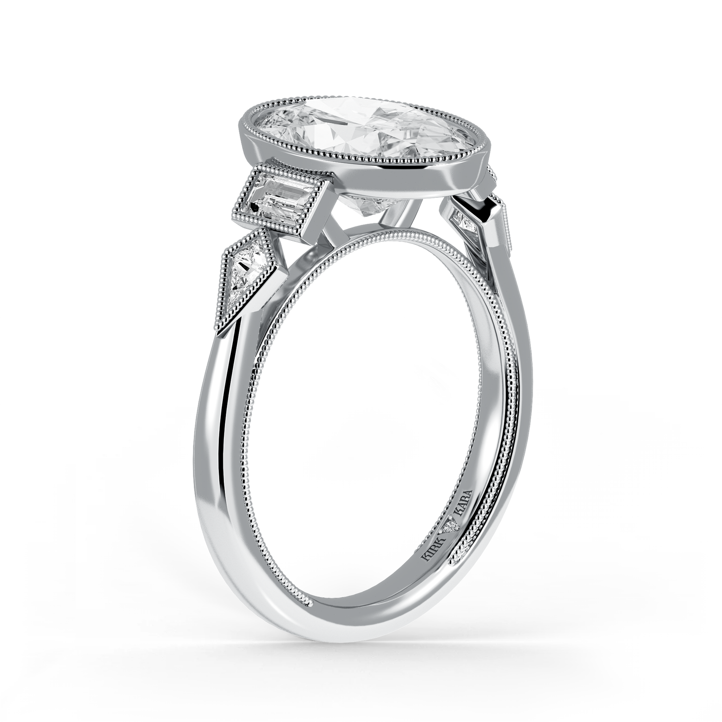 Preset Oval Bezel Fancy Lab Diamond Engagement Ring - Center Diamond Included