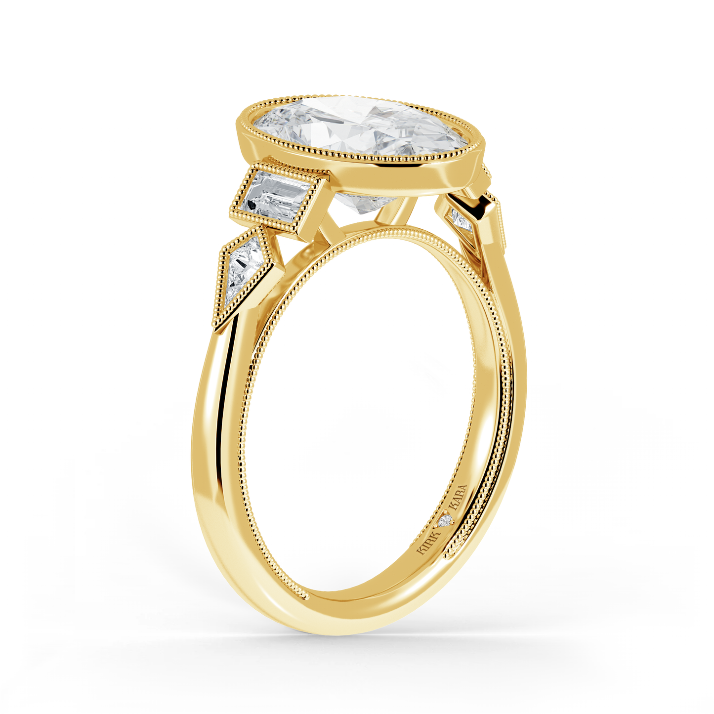 Preset Oval Bezel Fancy Lab Diamond Engagement Ring - Center Diamond Included