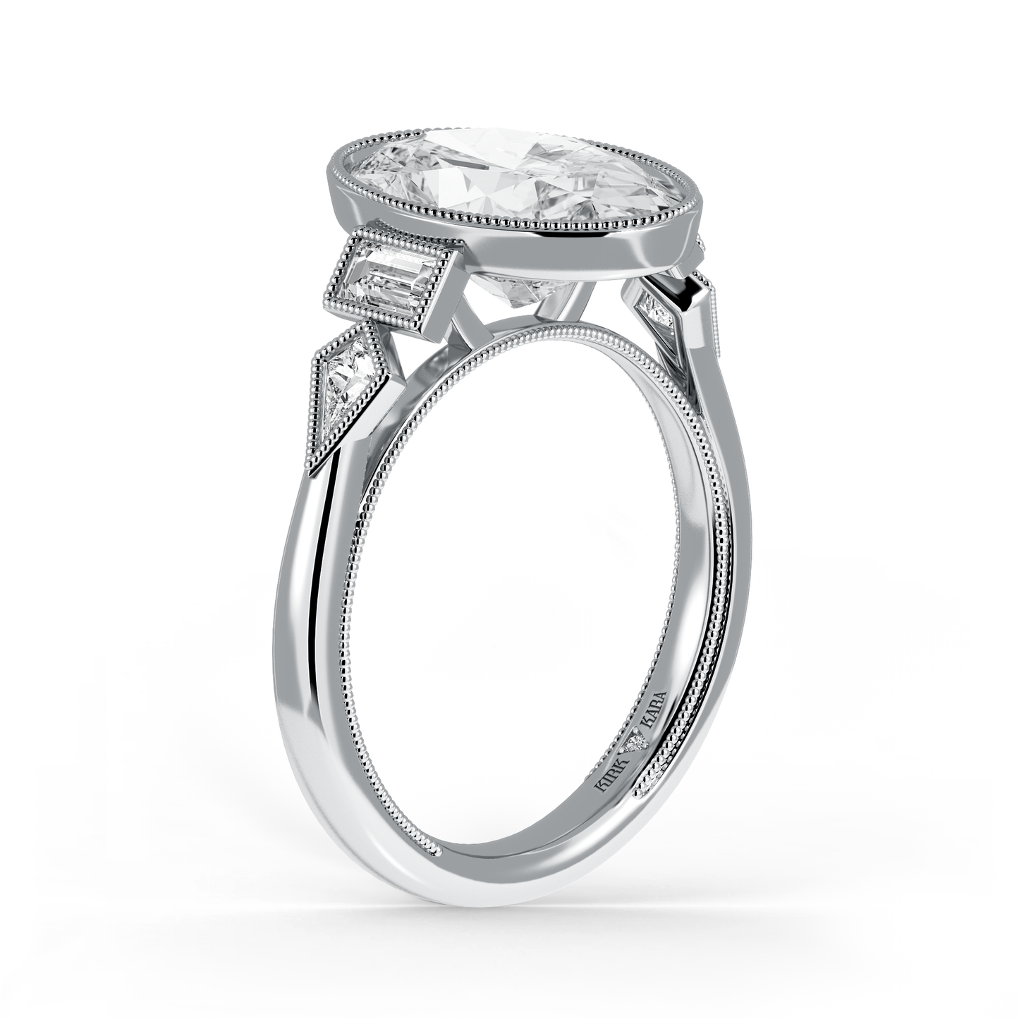 Preset Oval Bezel Fancy Lab Diamond Engagement Ring - Center Diamond Included