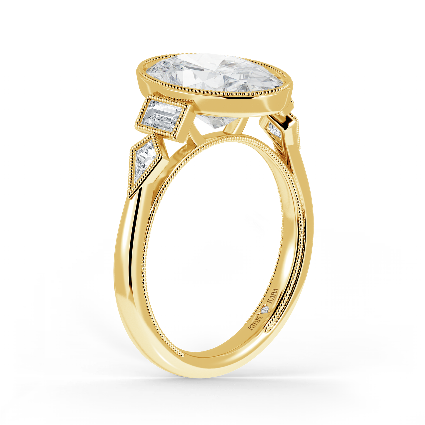 Preset Oval Bezel Fancy Lab Diamond Engagement Ring - Center Diamond Included