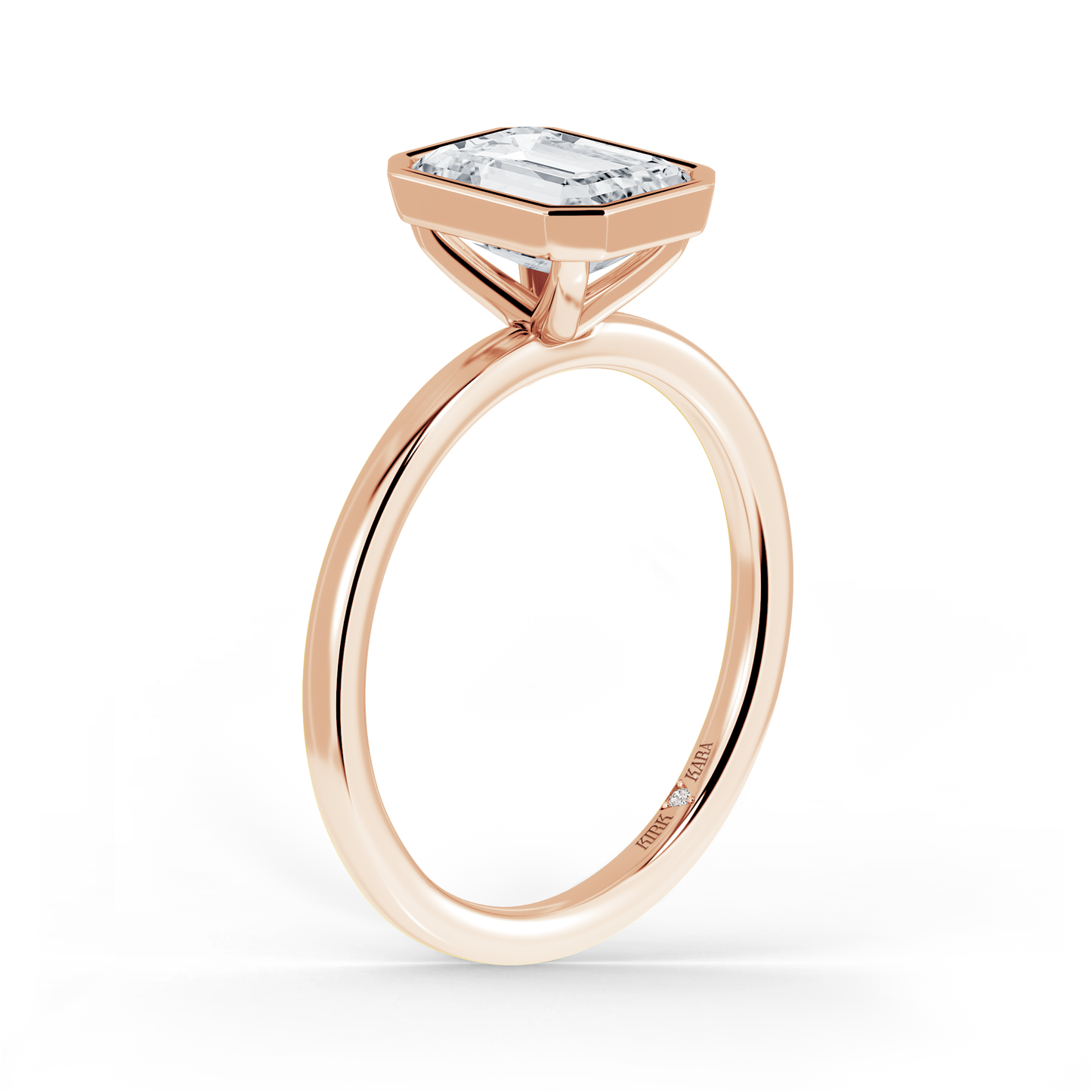 Preset Bezel Emerald Solitaire Engagement Ring - Center Diamond Included