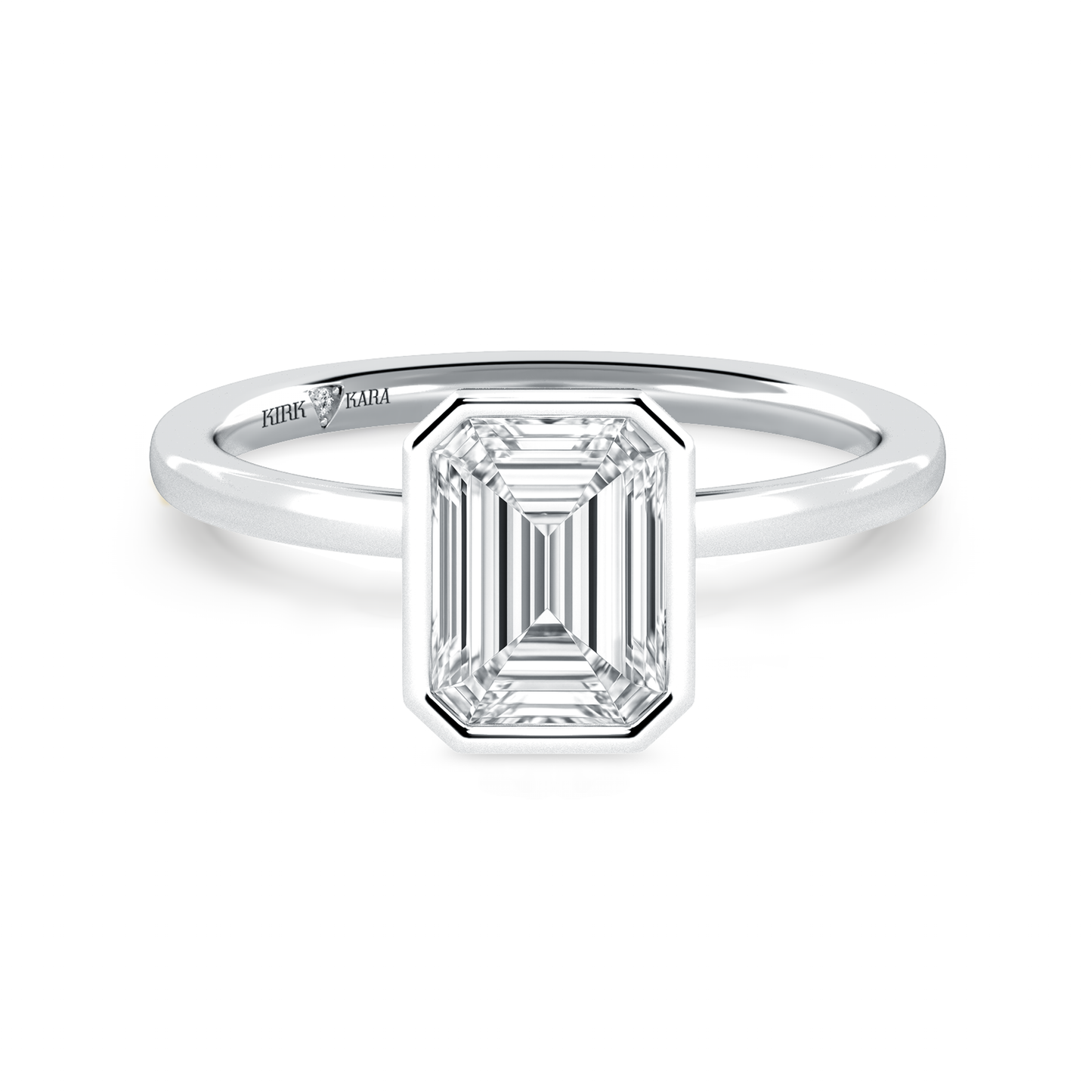 Preset Bezel Emerald Solitaire Engagement Ring - Center Diamond Included