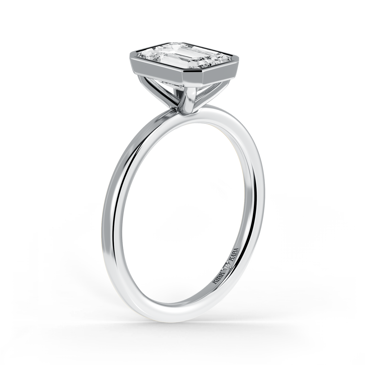Preset Bezel Emerald Solitaire Engagement Ring - Center Diamond Included