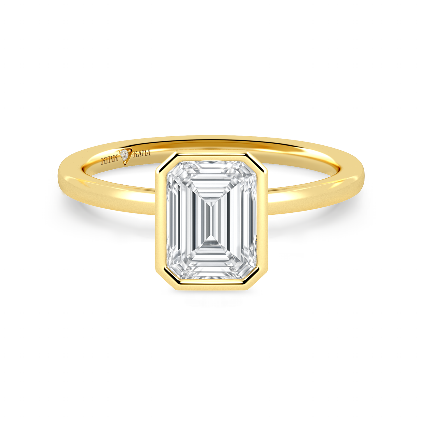Preset Bezel Emerald Solitaire Engagement Ring - Center Diamond Included