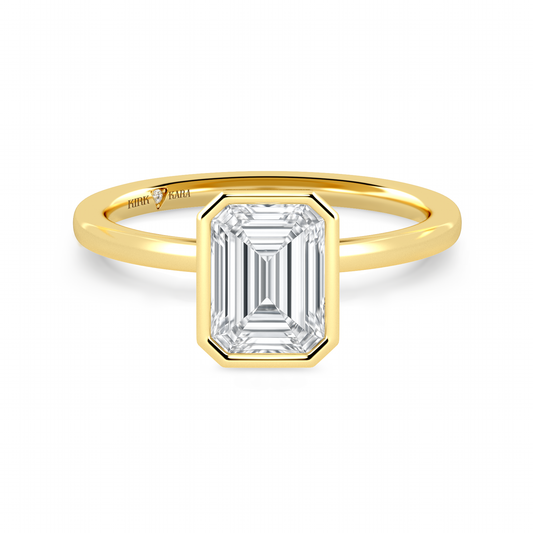 Preset Bezel Emerald Solitaire Engagement Ring - Center Diamond Included