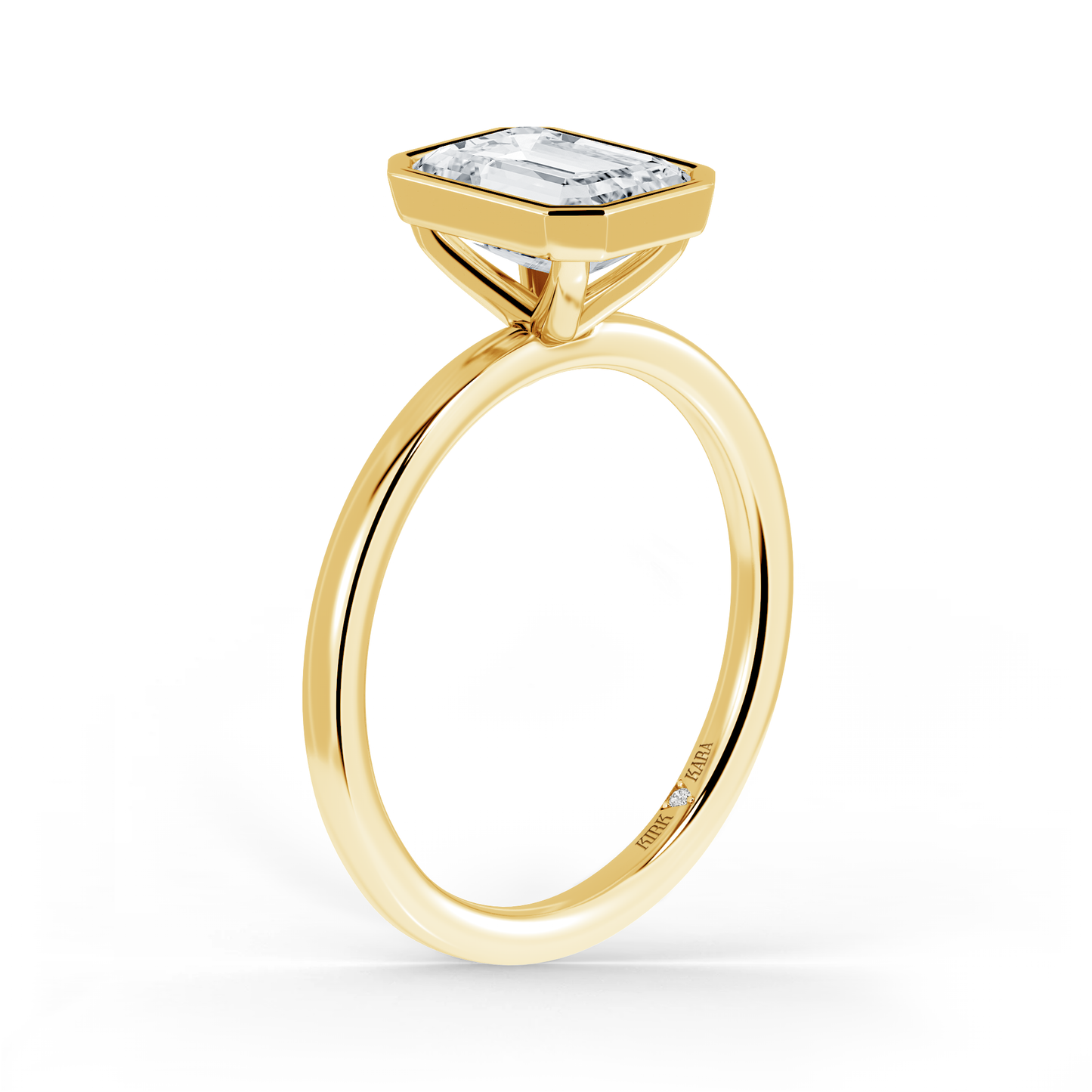 Preset Bezel Emerald Solitaire Engagement Ring - Center Diamond Included