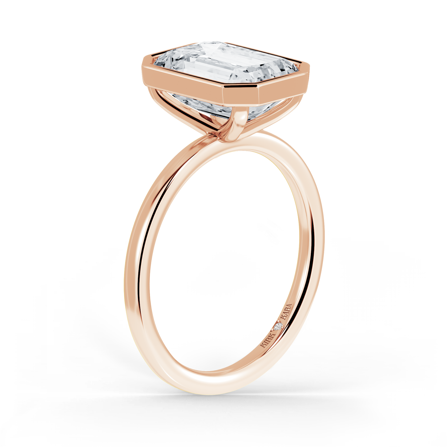 Preset Bezel Emerald Solitaire Engagement Ring - Center Diamond Included